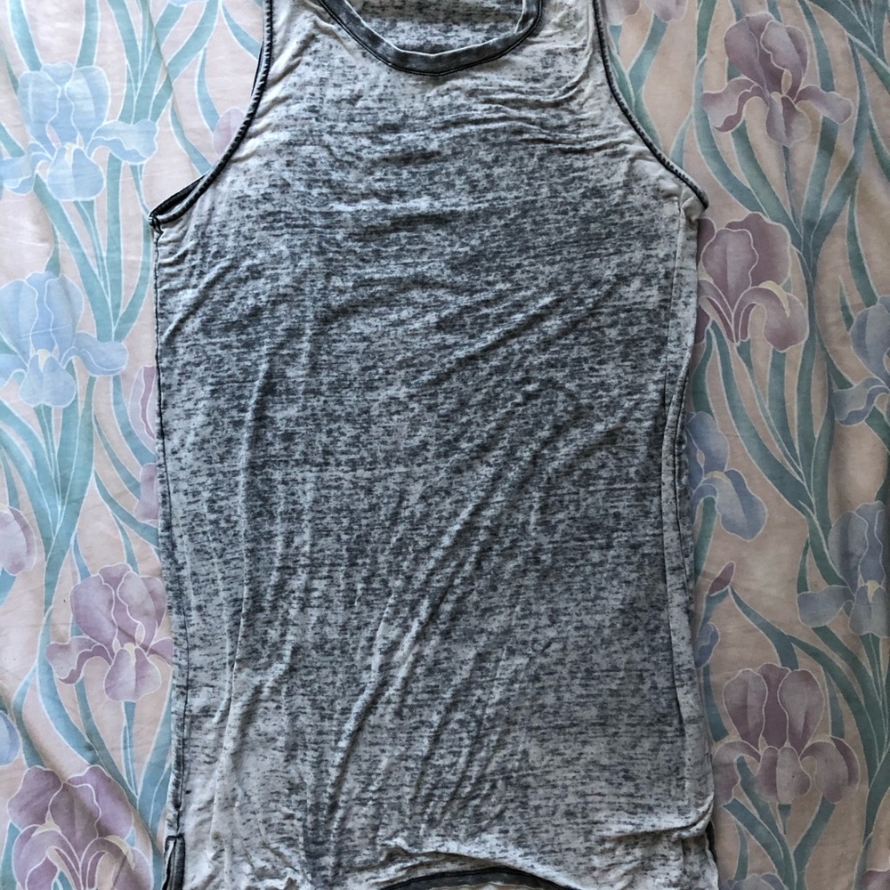 M • GREY ACID WASHED Long Tank Top Bottom Slits